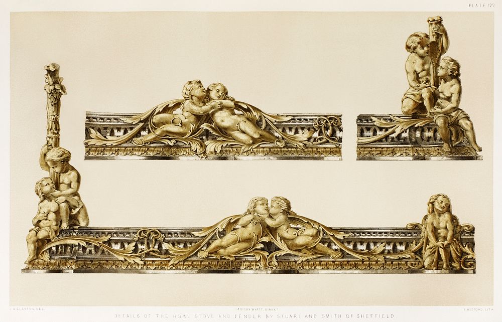 Details of the home stove and fender from the Industrial arts of the Nineteenth Century (1851-1853) by Sir Matthew Digby…