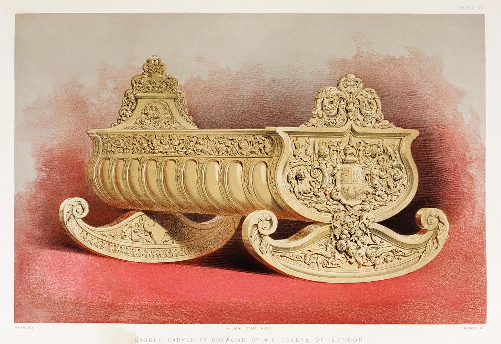 Cradle carved in boxwood from the Industrial arts of the Nineteenth Century (1851-1853) by Sir Matthew Digby wyatt (1820…