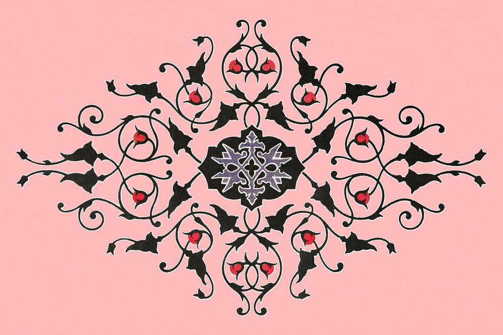 Vintage ornamental background, pink floral illustration psd, remix from the artwork of Sir Matthew Digby Wyatt