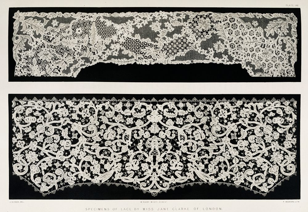 Specimens of lace from the Industrial arts of the Nineteenth Century (1851-1853) by Sir Matthew Digby wyatt (1820-1877).