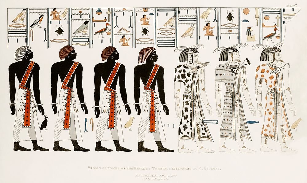 Procession of Ethiopians illustration from the kings tombs in Thebes by Giovanni Battista Belzoni (1778-1823) from Plates…