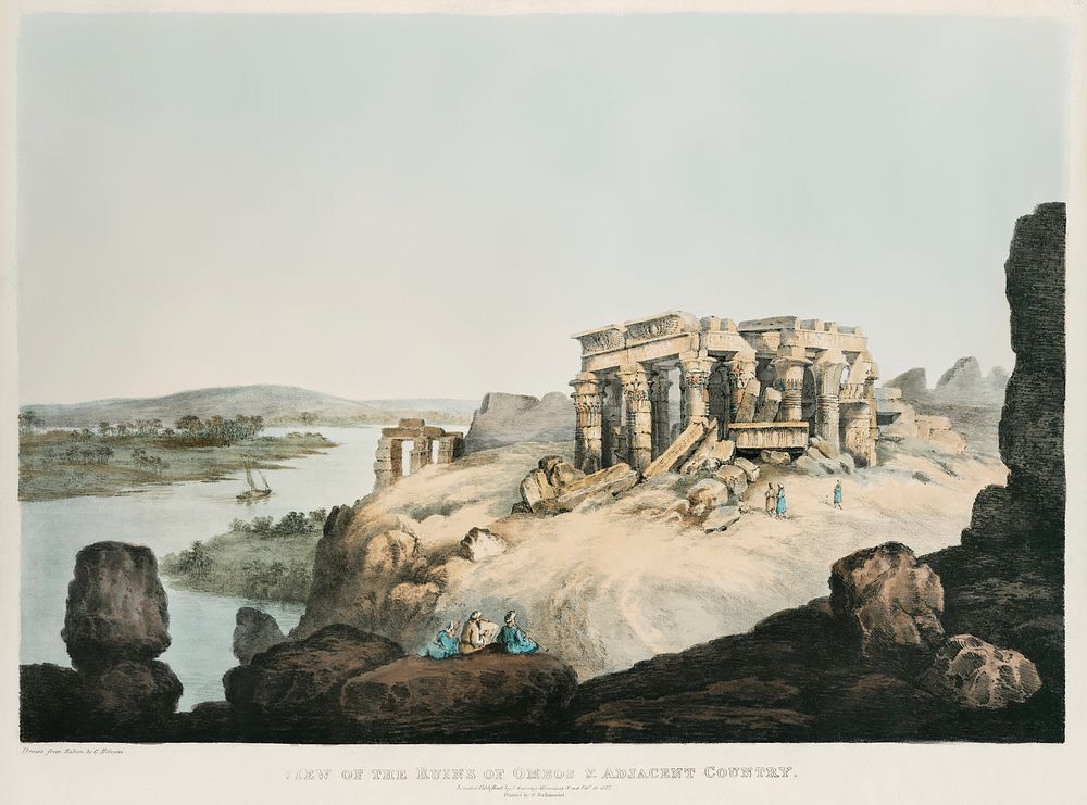 View of the ruins of Ombos and adjacent country illustration from the kings tombs in Thebes by Giovanni Battista Belzoni…