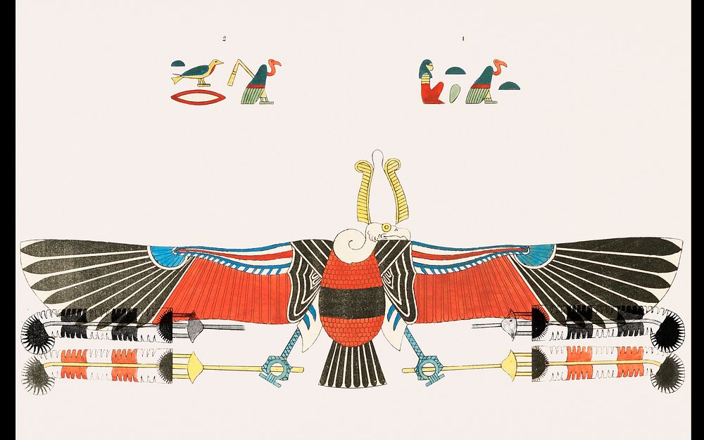 Vulture, emblem of Neith illustration from Pantheon Egyptien (1823-1825) by Leon Jean Joseph Dubois (1780-1846). Original…