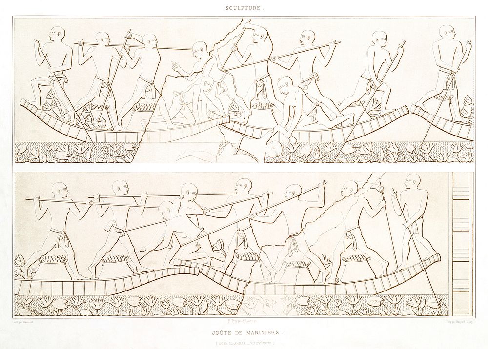 Joust of Sailors from Histoire de l'art &eacute;gyptien (1878) by &Eacute;mile Prisse d'Avennes. Original from The New York…