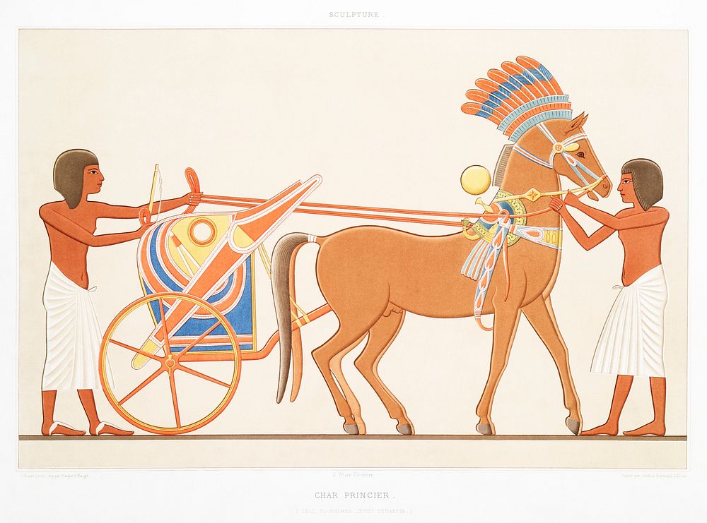 Princely chariot from Histoire de l'art &eacute;gyptien (1878) by &Eacute;mile Prisse d'Avennes. Original from The New York…