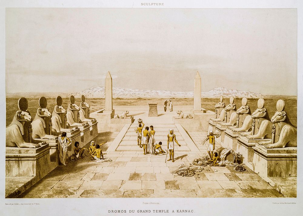 Dromos of the big temple in Karnak from Histoire de l'art &eacute;gyptien (1878) by &Eacute;mile Prisse d'Avennes. Original…