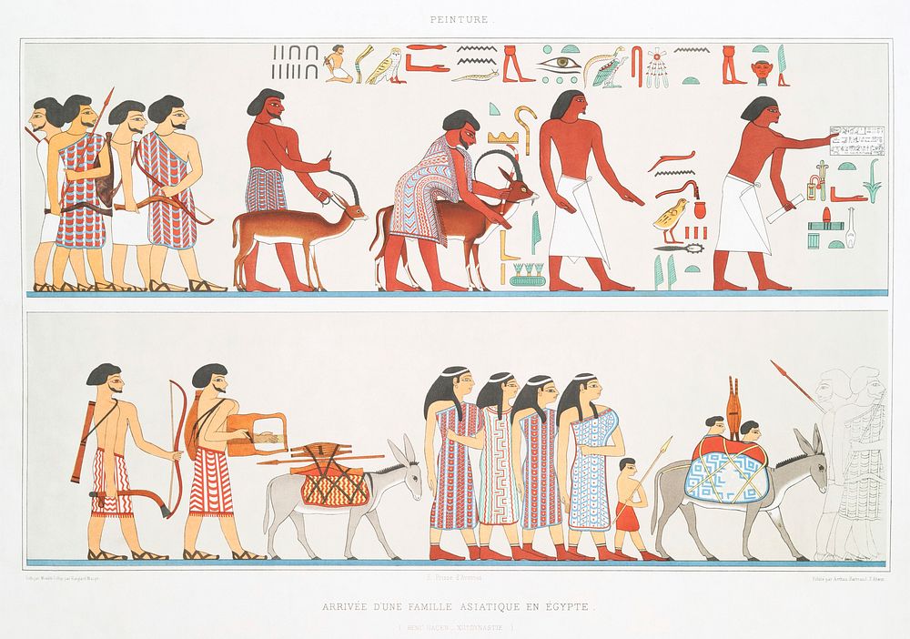 Arrival of an Asian family in Egypt from Histoire de l'art &eacute;gyptien (1878) by &Eacute;mile Prisse d'Avennes. Original…