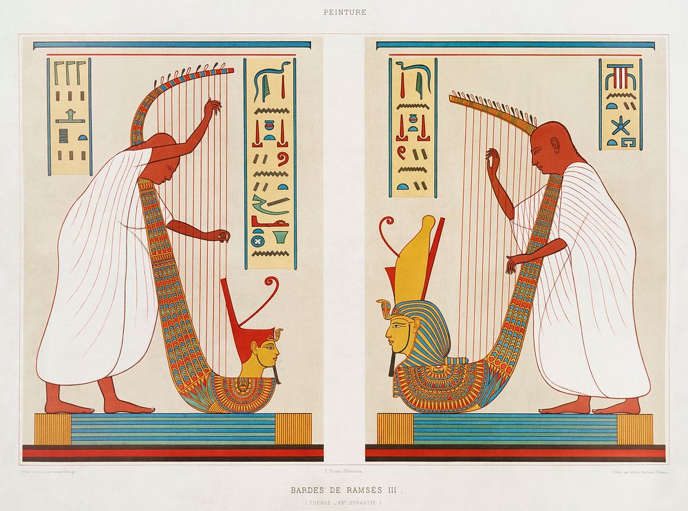 Bards of Ramses III from Histoire de l'art &eacute;gyptien (1878) by &Eacute;mile Prisse d'Avennes. Original from The New…