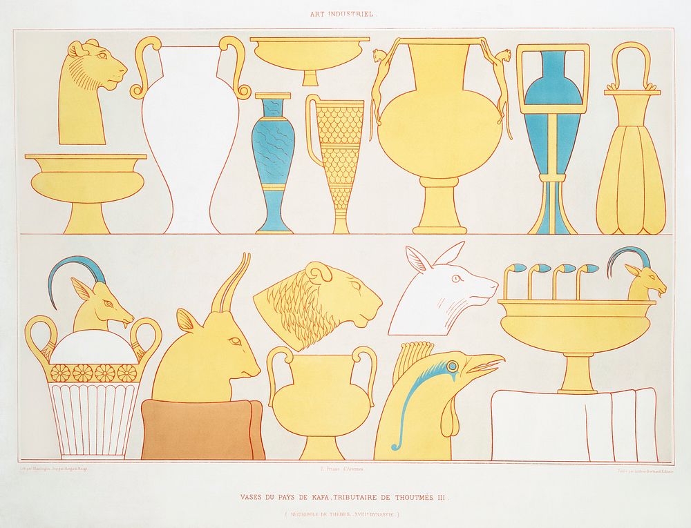 Vases of the land of Kafa, tribute of Tuthmosis III from Histoire de l'art &eacute;gyptien (1878) by &Eacute;mile Prisse…