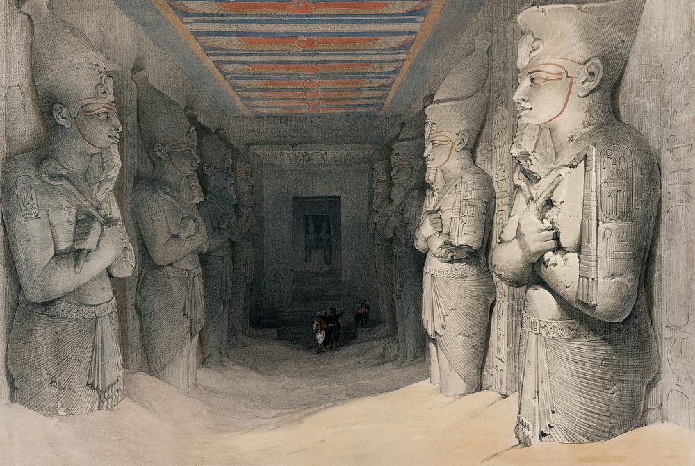 Interior of the Temple of Aboo Simbel Nubia illustration by David Roberts (1796&ndash;1864). Original from The New York…