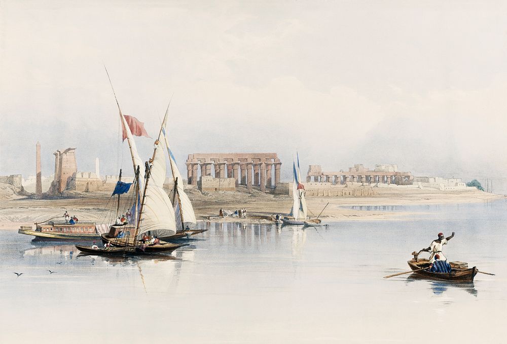 General view of the ruins of Luxor from the Nile illustration by David Roberts (1796&ndash;1864). Original from The New York…