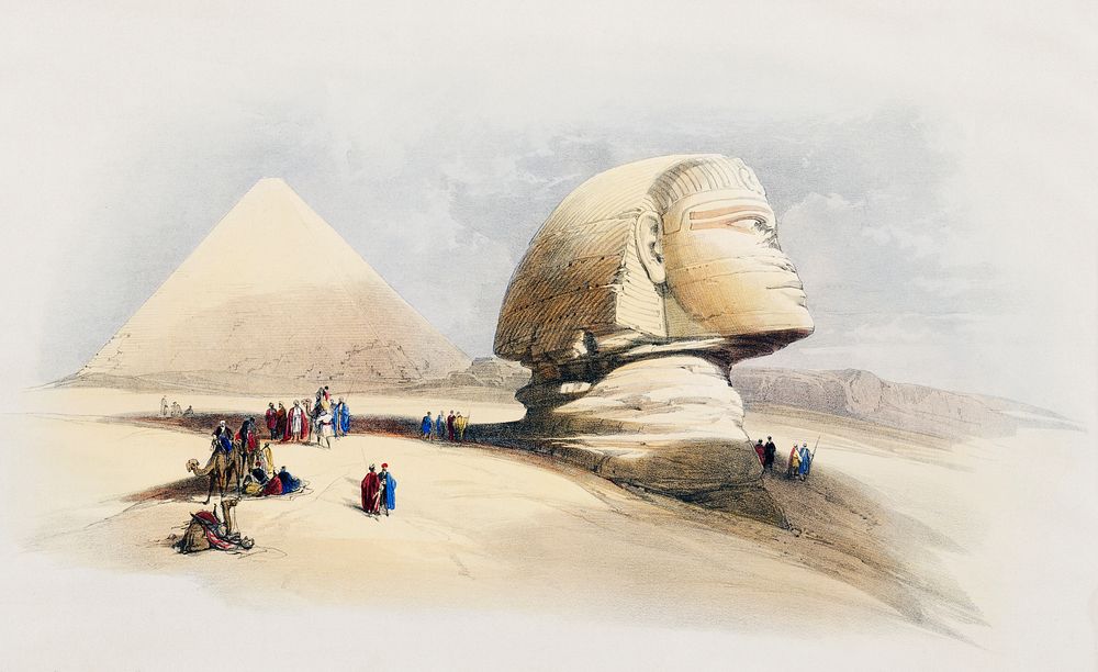 The Great Sphinx Pyramids of Gezeeh illustration bby David Roberts (1796&ndash;1864). Original from The New York Public…