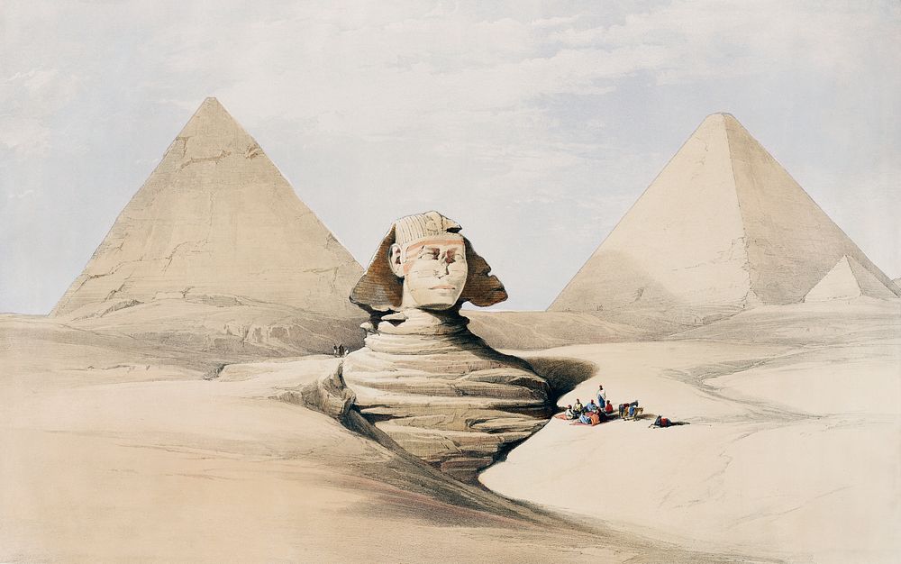 The Great Sphinx Pyramids of Gizeh (Giza) illustration by David Roberts (1796&ndash;1864). Original from The New York Public…
