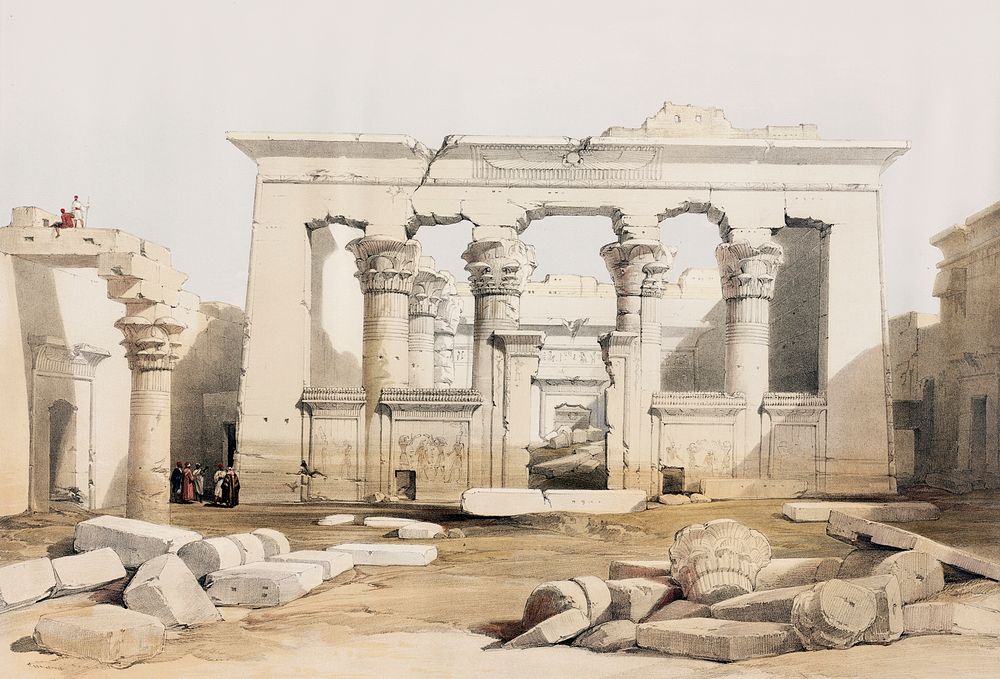 Portico of the Temple of Kalabshi illustration by David Roberts (1796&ndash;1864). Original from The New York Public Library.…