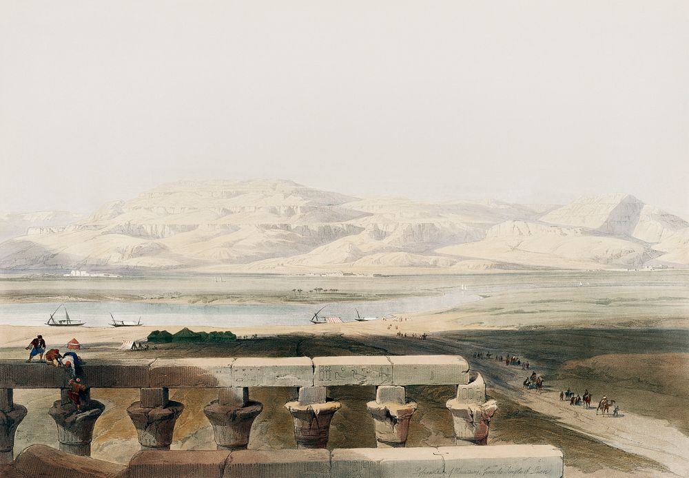 Libyan chain of mountains from the Temple of Luxor illustration by David Roberts (1796&ndash;1864). Original from The New…