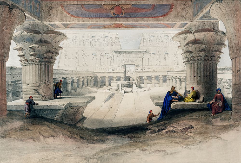 View from under the portico of Temple of Edfou in upper Egypt illustration by David Roberts (1796&ndash;1864). Original from…