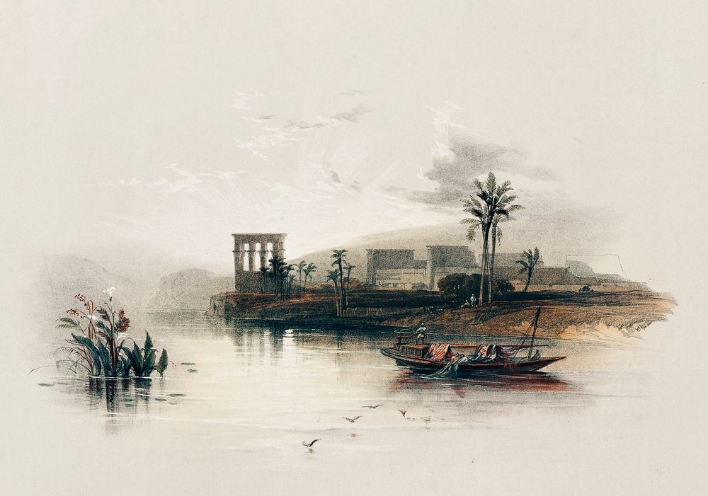 Two local Egyptian men sitting by the Nile River looking at the  Egypt  art Ancient egyptian architecture Egyptian painting