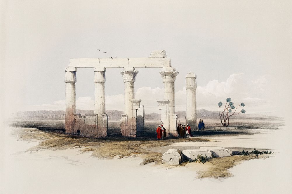 Remains of the Temple of Medamout at Thebes illustration by David Roberts (1796&ndash;1864). Original from The New York…