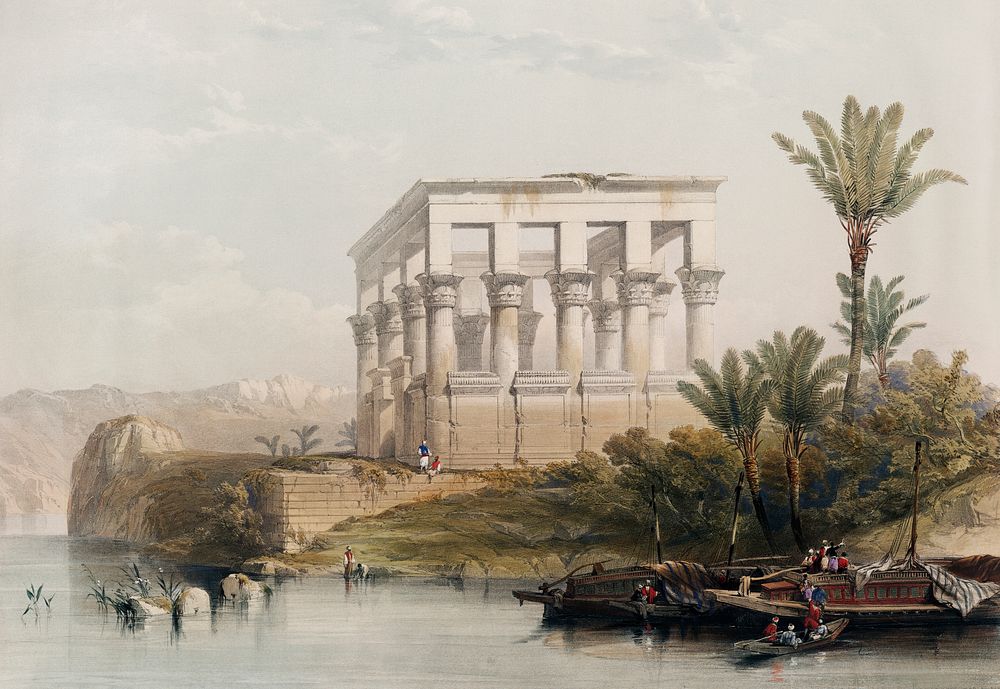 The hypaethral temple at Philae called the Bed of Pharaoh illustration by David Roberts (1796&ndash;1864). Original from The…