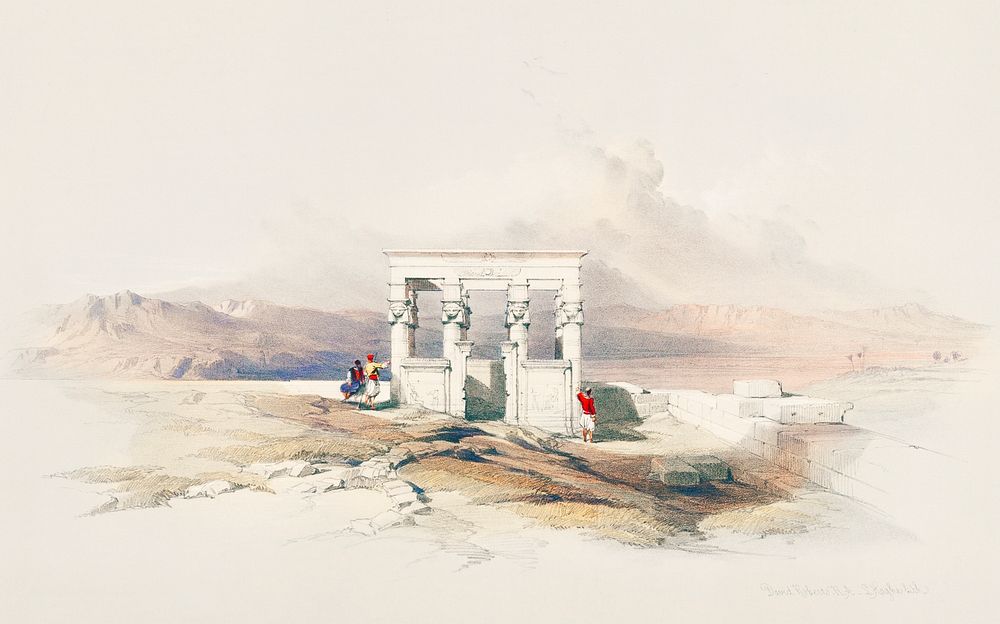 Temple of Isis on the roof of the great temple of Dendera (Dandara) illustration by David Roberts (1796&ndash;1864).…