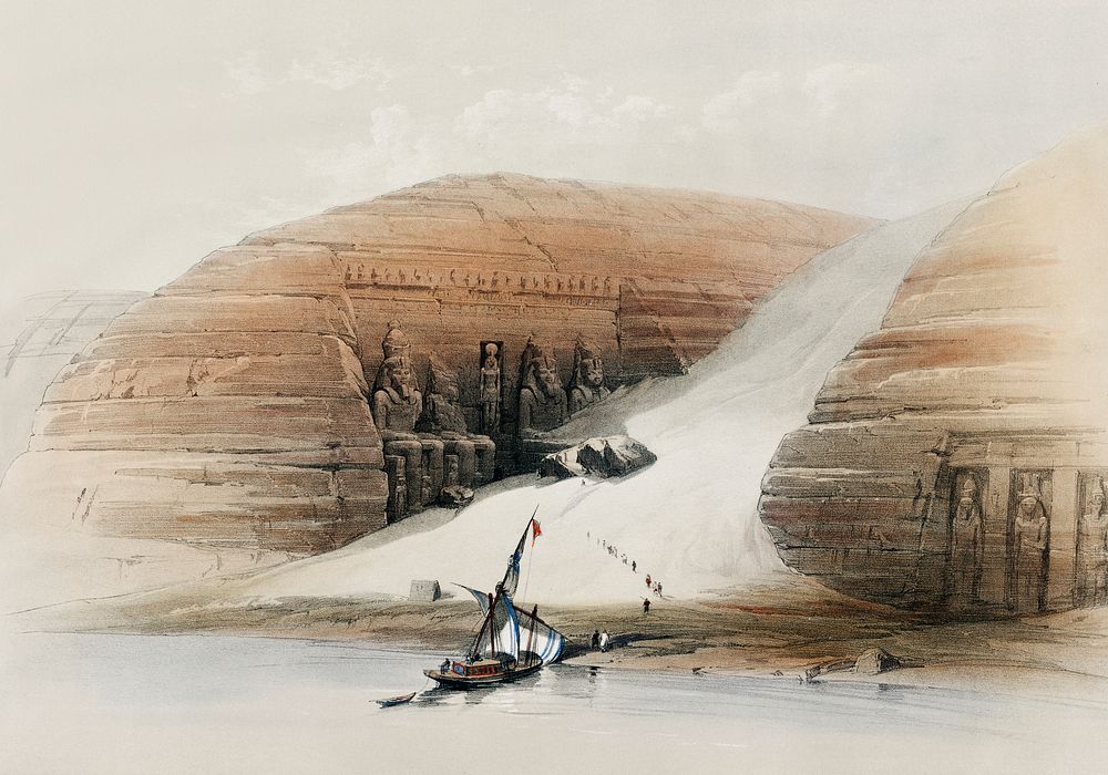 Excavated temples of Aboosimble (Abu Sunbul) Nubia illustration by David Roberts (1796&ndash;1864). Original from The New…
