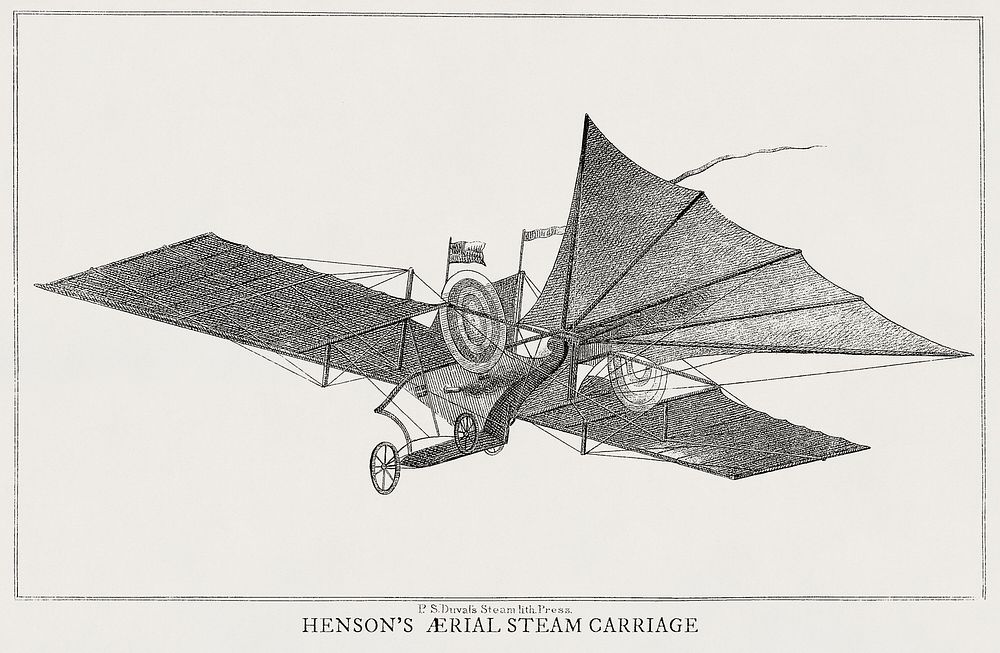 Henson's aerial steam carriage from a system of aeronautics (1850) by John Wise (1808-1879)