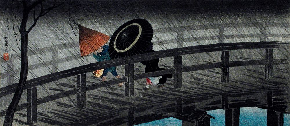 Rain on Izumi Bridge (1927) print in high resolution by Hiroaki Takahashi. Original from The Los Angeles County Museum of…
