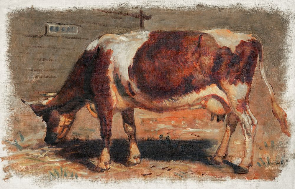 Study of a Grazing Cow (1876) by Samuel Colman. Original from The Smithsonian Institution. Digitally enhanced by rawpixel.