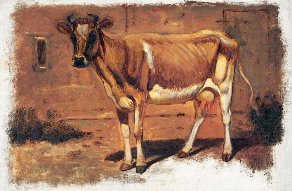Study of a Standing Cow, Farmington (1876) by Samuel Colman. Original from The Smithsonian Institution. Digitally enhanced…