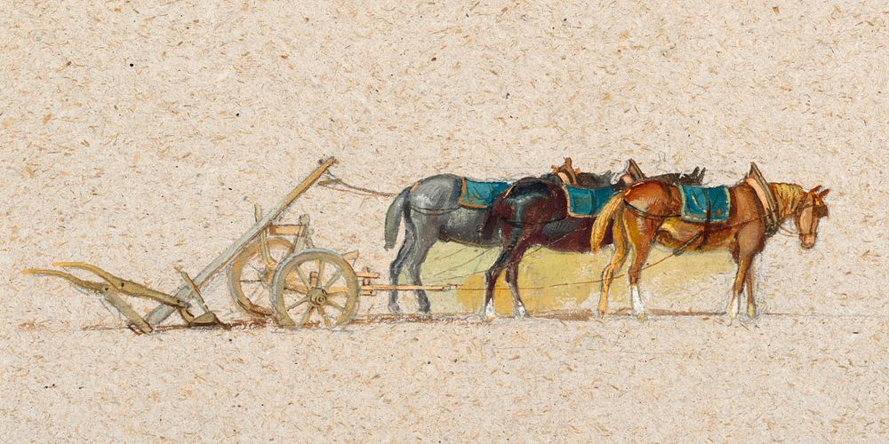 Study of Three Horses with a Plow, France (1873&ndash;74) by Samuel Colman. Original from The Smithsonian Institution.…