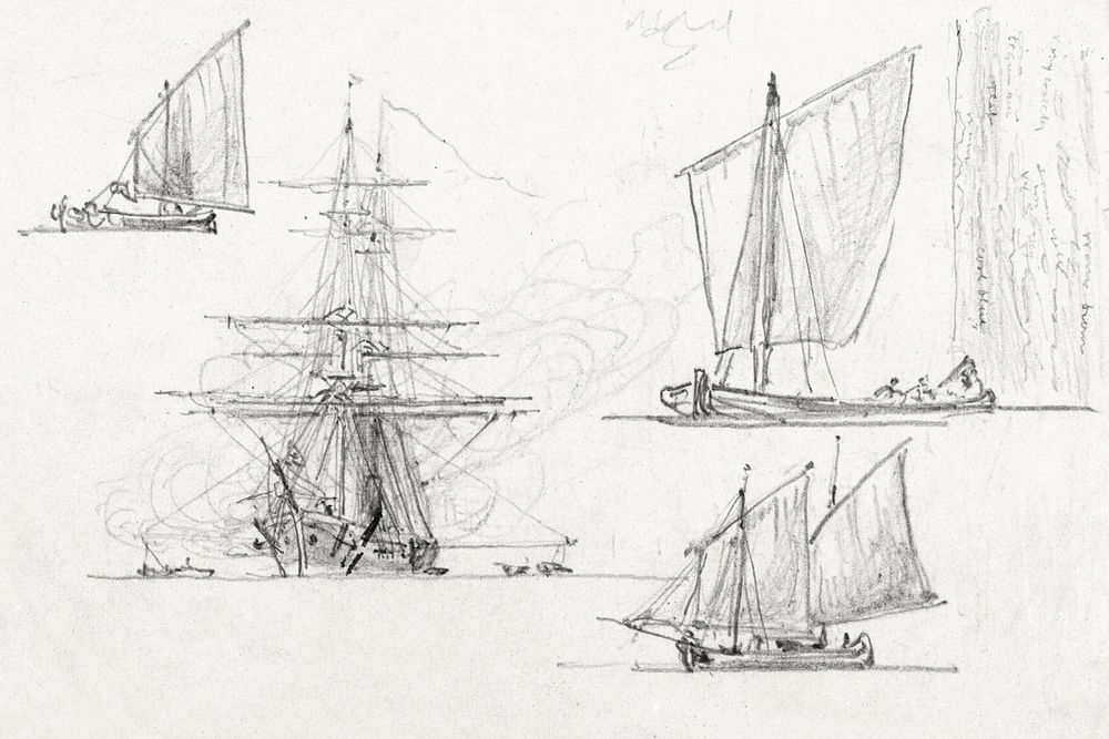 Sketches of Ships, Venice, Italy (October 1872) by Samuel Colman. Original from The Smithsonian Institution. Digitally…