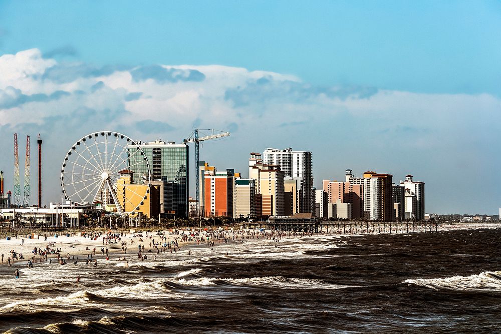 View of Myrtle Beach, South Carolina, from the Second Avenue Pier that juts into the Atlantic Ocean. Original image from…