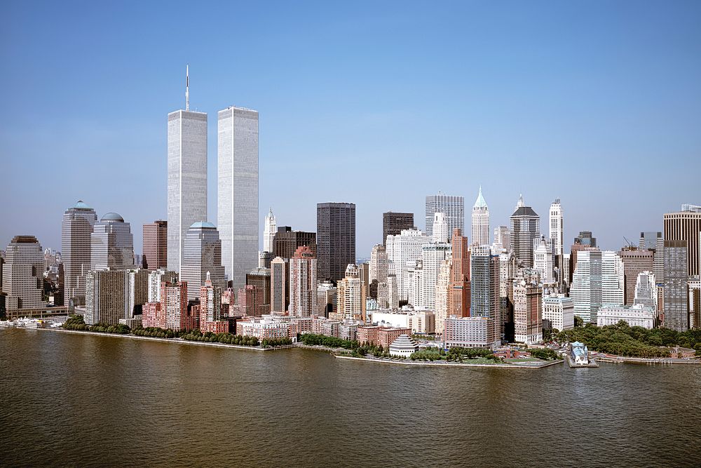 Lower Manhattan on a crystal-clear day, two months before the Twin Towers fell on September 11, 2001, known forever after as…