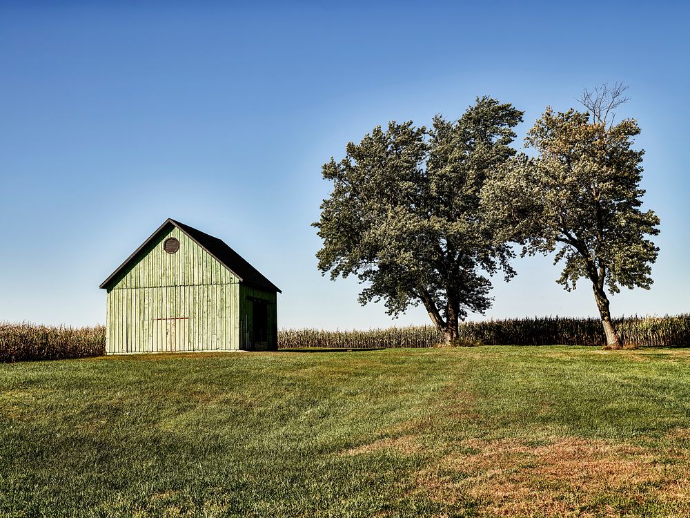 A green barn in rural Sangamon County, Illinois, west of Springfield. Original image from Carol M. Highsmith&rsquo;s…