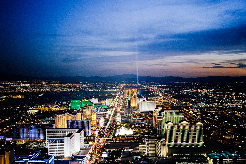 Las Vegas at dusk. Original image from Carol M. Highsmith&rsquo;s America, Library of Congress collection. Digitally…