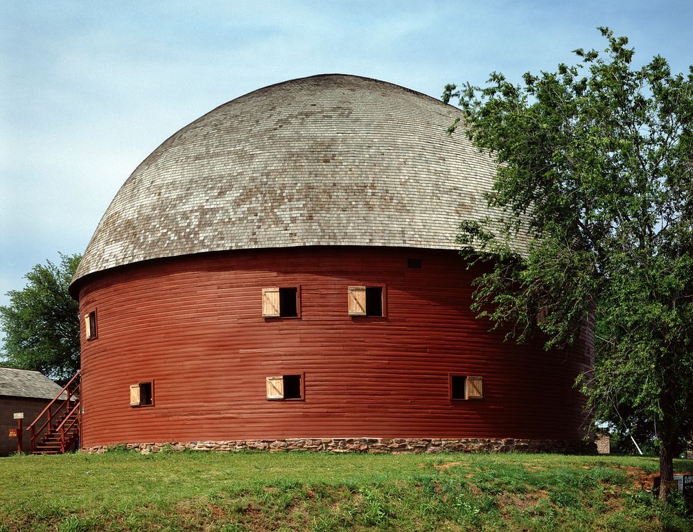 Red Round Barn, Oklahoma. Original image from Carol M. Highsmith&rsquo;s America, Library of Congress collection. Digitally…
