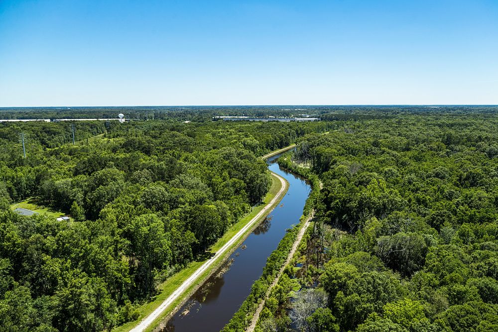 Aerial view of the Pipe Makers Canal, which winds through marshes in Savannah, Georgia. Original image from Carol M.…