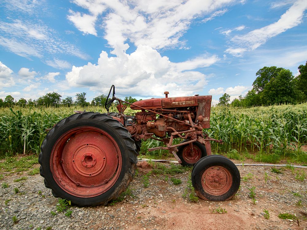 Vintage tractor beside a cornfield near in Habersham County, Georgia. Original image from Carol M. Highsmith&rsquo;s…