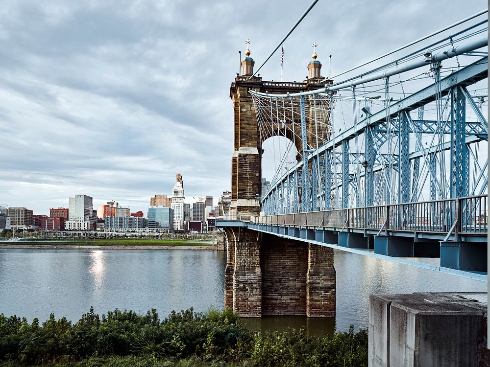 Suspension bridge in Covington, Kentucky. Original image from Carol M. Highsmith&rsquo;s America, Library of Congress…