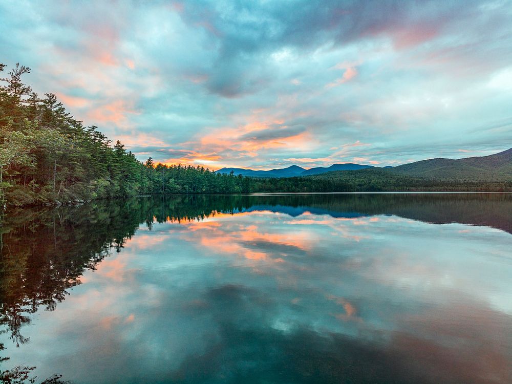 Sunset over Chocoura Lake in Moultonborough, New Hampshire. Original image from Carol M. Highsmith’s America, Library of…