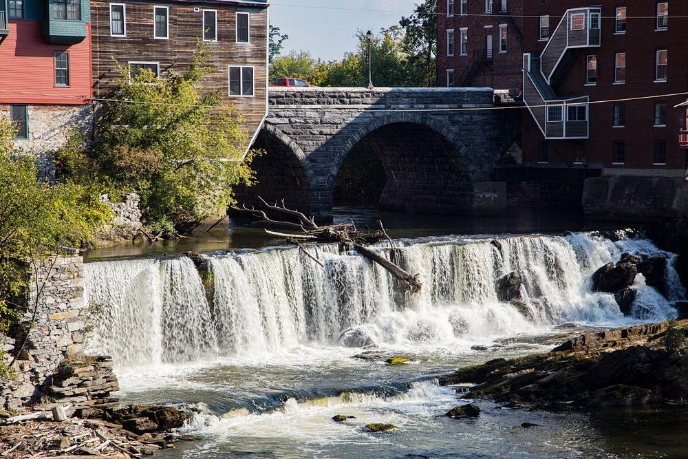 Middlebury Falls, a waterfall on the Otter Creek in the heart of downtown Middlebury, Vermont. Original image from Carol M.…