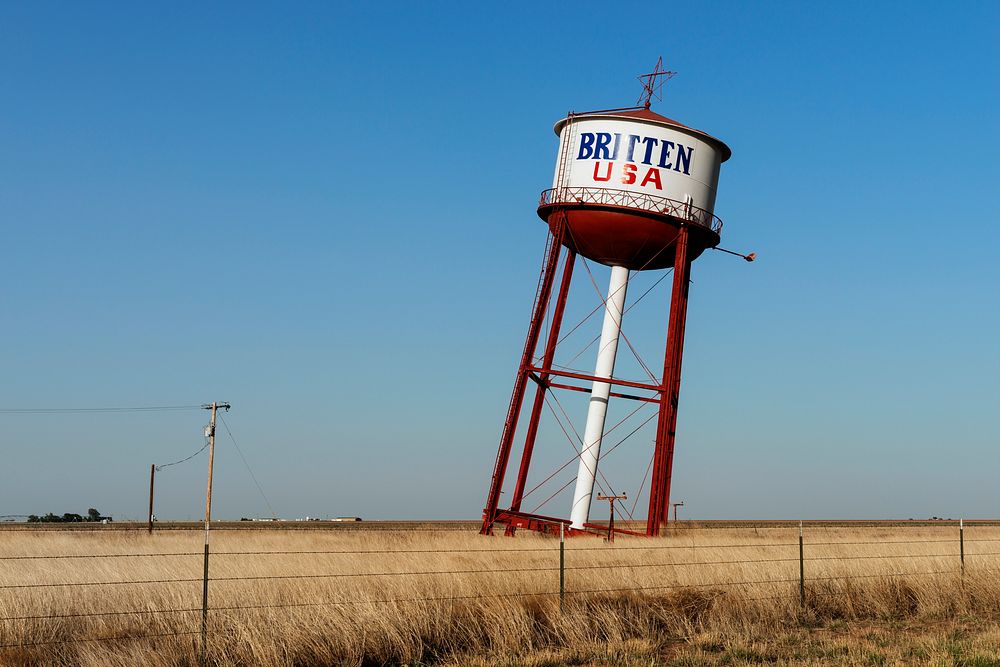Tilted water tower in Texas. Original image from Carol M. Highsmith&rsquo;s America, Library of Congress collection.…