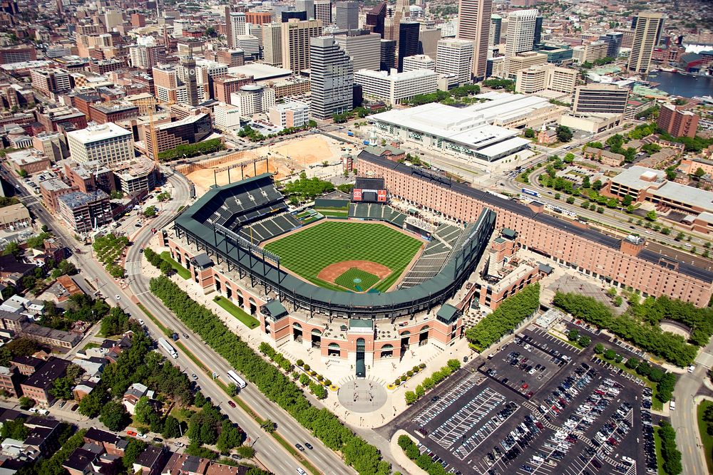Aerial view of Oriole Park at Camden Yards in Baltimore, Maryland. Original image from Carol M. Highsmith&rsquo;s America…