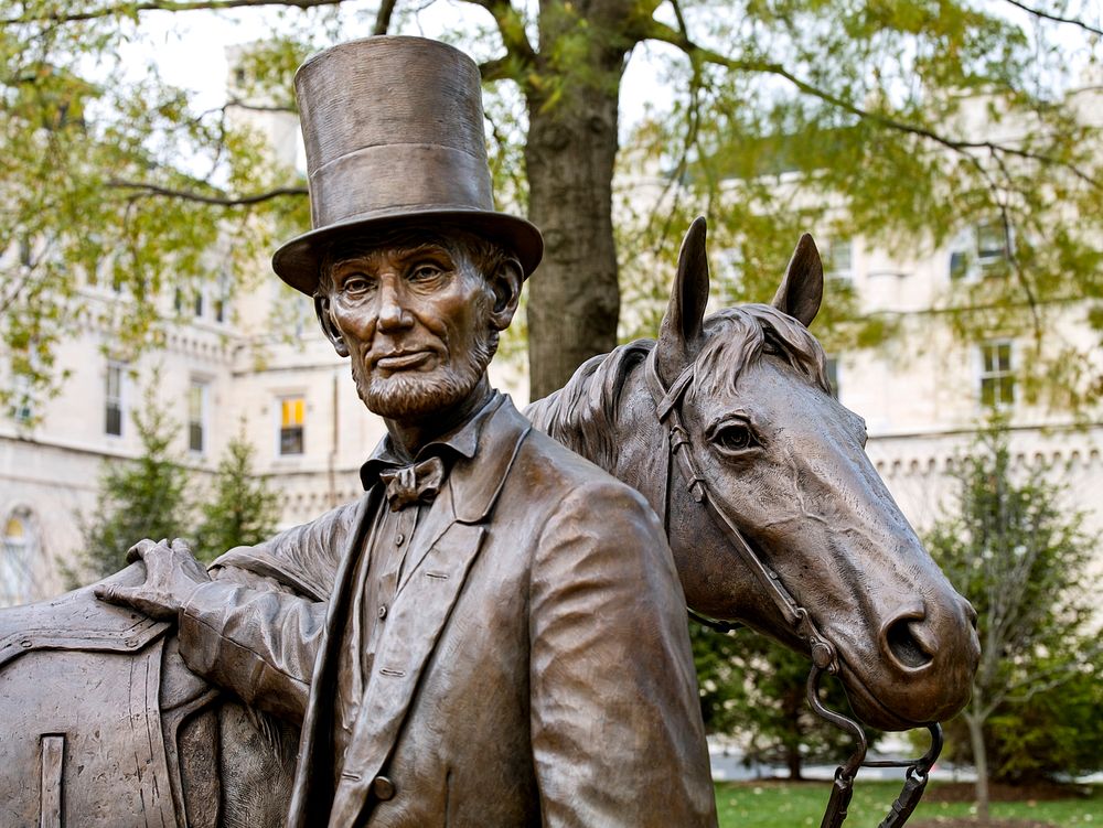 Abraham Lincoln and his horse bronze statue at the Lincoln Summer Home in Washington, D.C. Original image from Carol M.…