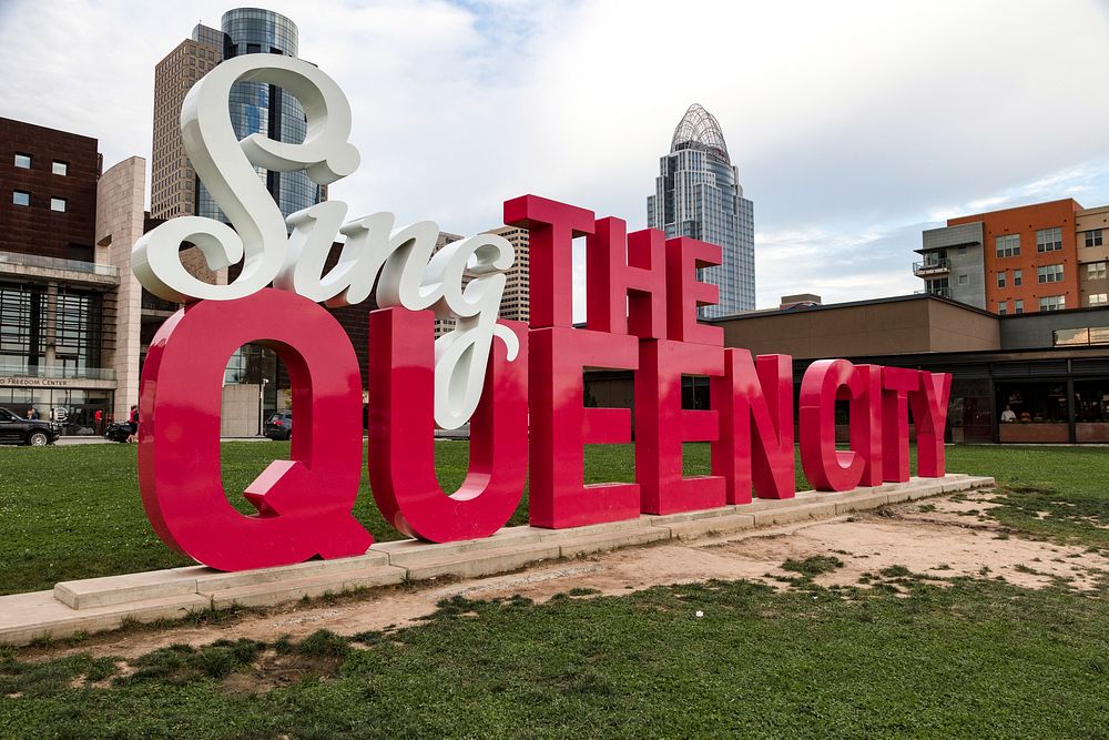 Sing the Queen City painted sculpture sign in Freedom Park, Ohio. Original image from Carol M. Highsmith&rsquo;s America…