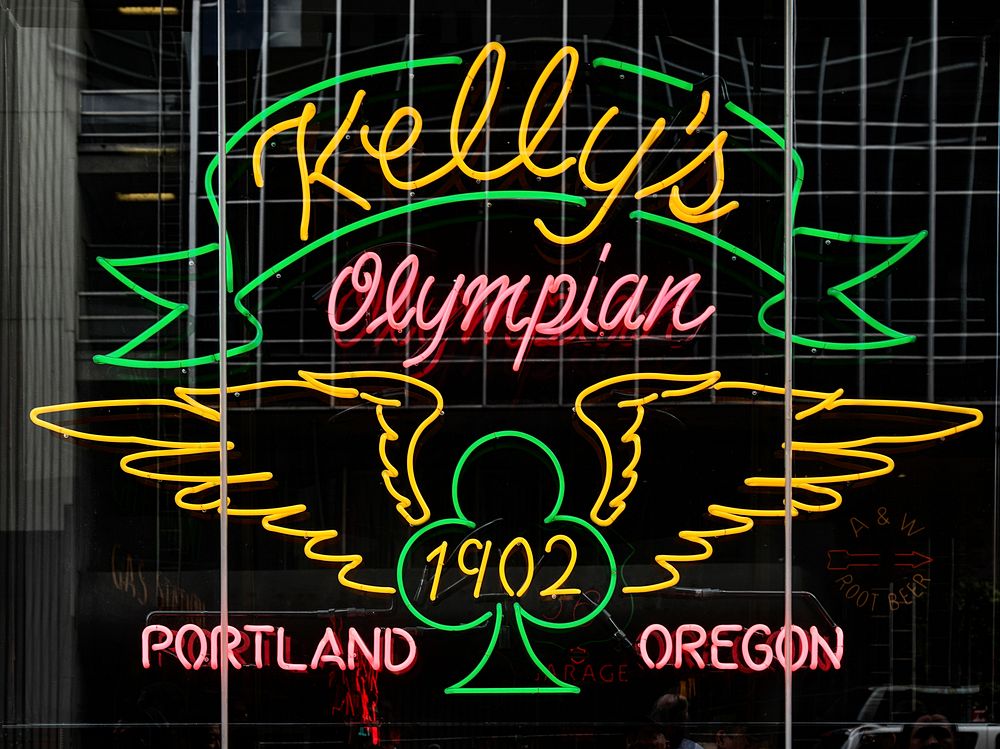 Kelly's Olympian bar neon sign in Portland, Oregon. Original image from Carol M. Highsmith&rsquo;s America, Library of…