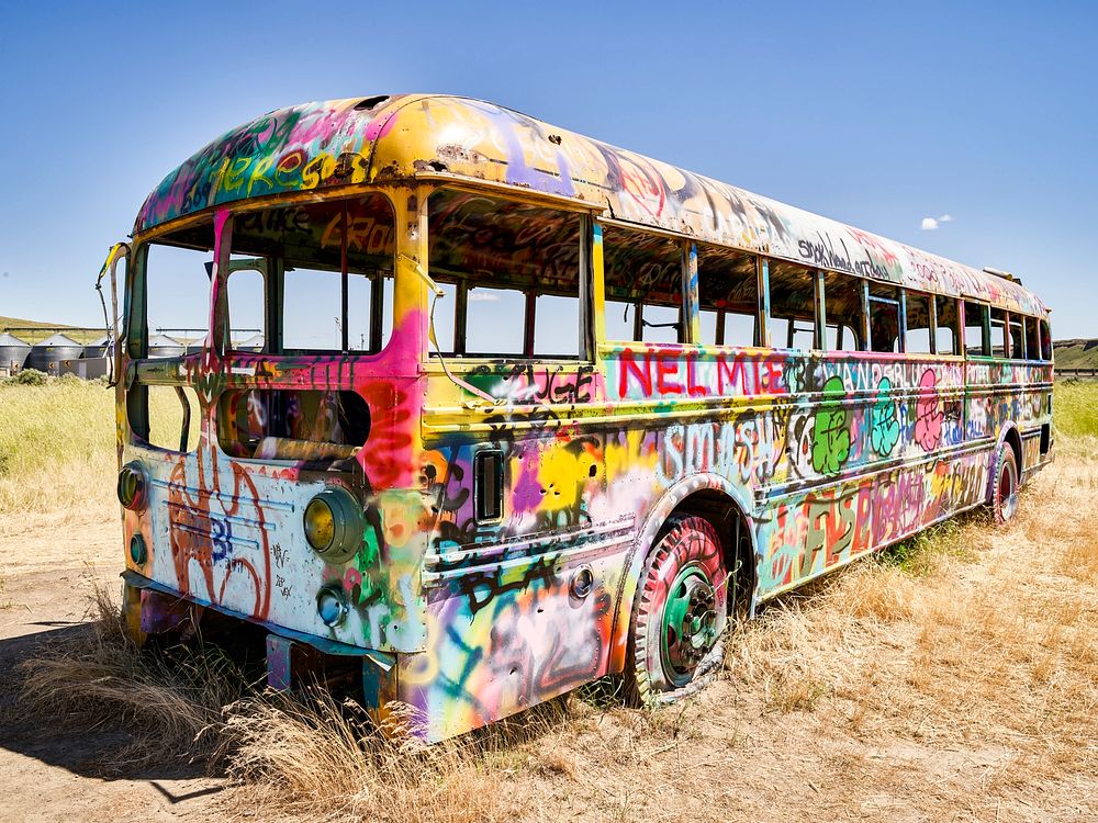 Painted bus in Washtucna, Washington. Original image from Carol M. Highsmith&rsquo;s America, Library of Congress…