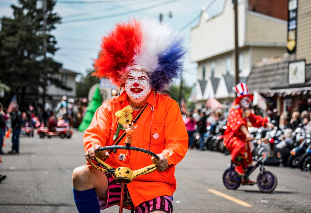 Clowns on bikes in Oregon's, Rhododendron Floral Parade. Original image from Carol M. Highsmith’s America, Library of…