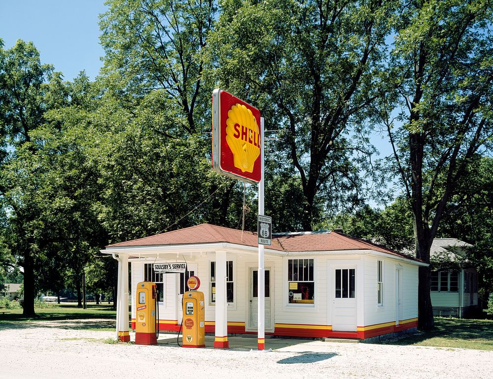 Vintage Shell station in Mount Olive, Illinois. Original image from Carol M. Highsmith&rsquo;s America, Library of Congress…