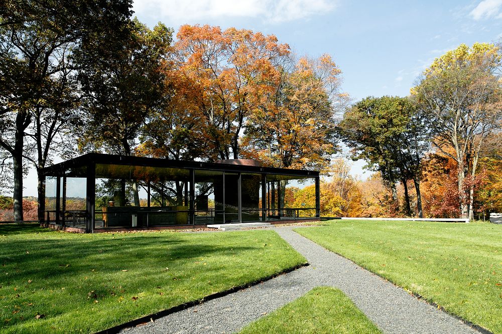Fall view of Philip Johnson's Glass House. Original image from Carol M. Highsmith&rsquo;s America, Library of Congress…